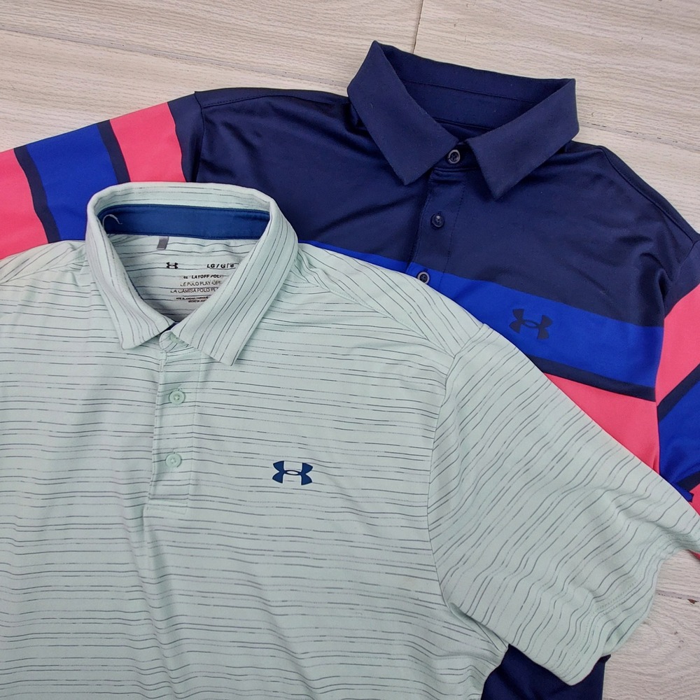 Lot‎ of 2 Under Armour Playoff Polo Shirt Mens Large Golf Performance Stretch